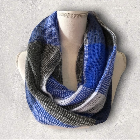 Gray/Blue/White Knit Infinity Scarf - Picture 1 of 5